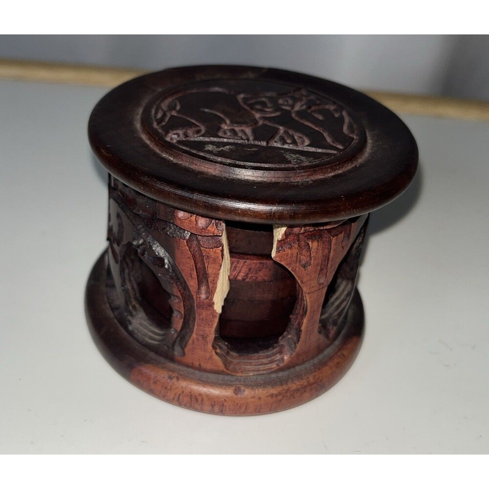 5 Wooden African Coasters Elephants Hand Carved Cup Holder Broken Unbranded
